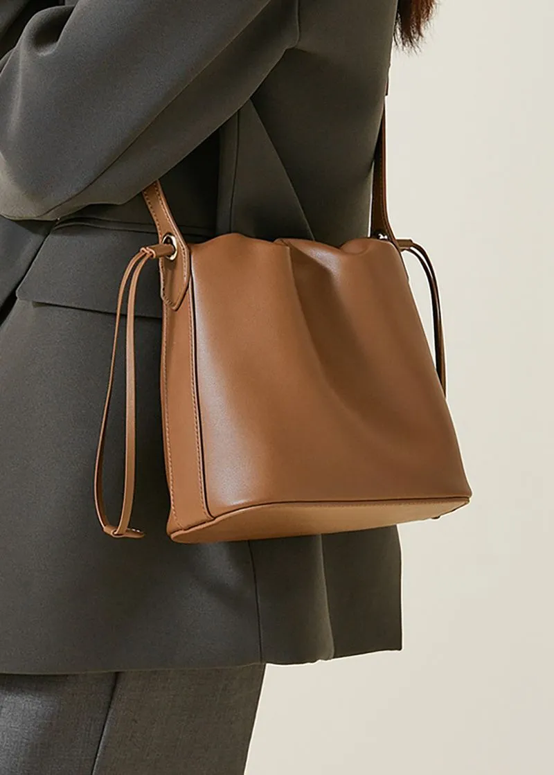 Grain Leather Small Bucket Bag