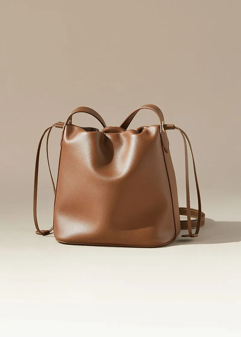 Grain Leather Small Bucket Bag