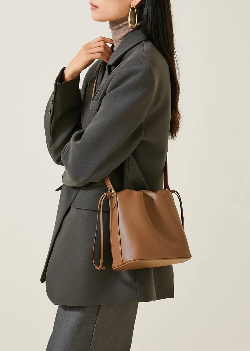 Grain Leather Small Bucket Bag