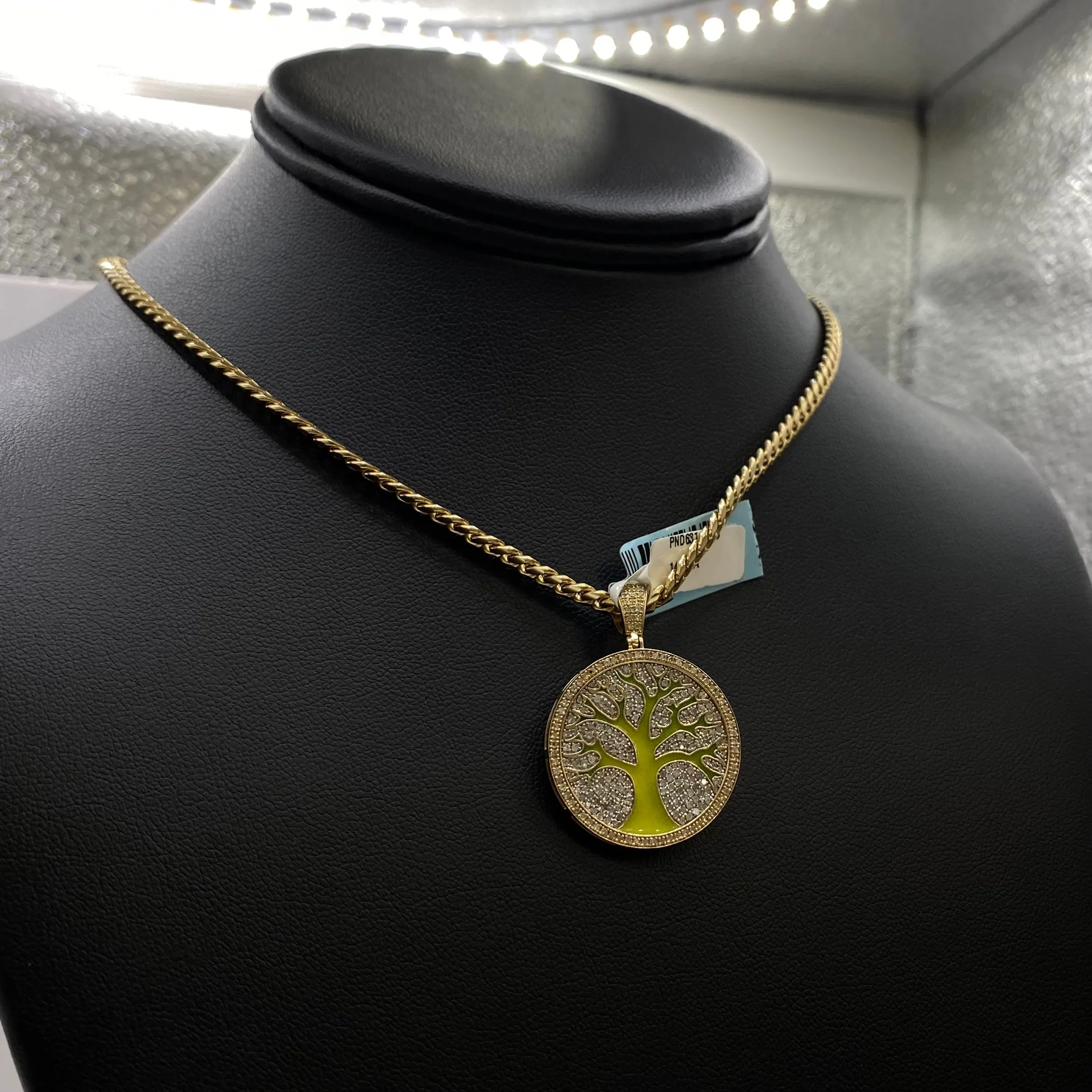 Green Family Tree Pendant 14K Yellow Gold With Diamond 0,85ct / 6.4gr