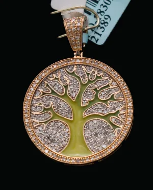Green Family Tree Pendant 14K Yellow Gold With Diamond 0,85ct / 6.4gr