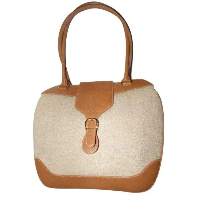 Gucci Jackie Natural Canvas & Camel Leather Satchel
