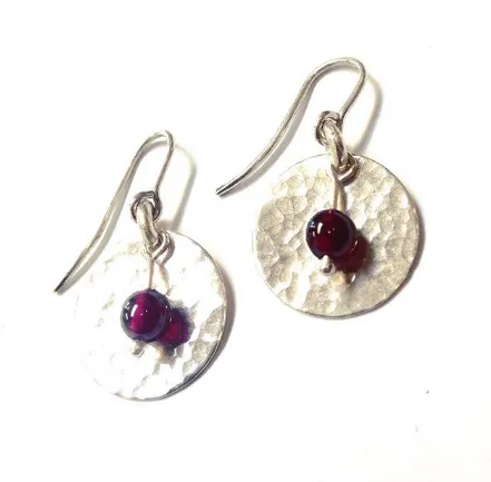 Hammered garnet and Sterling Silver Earrings
