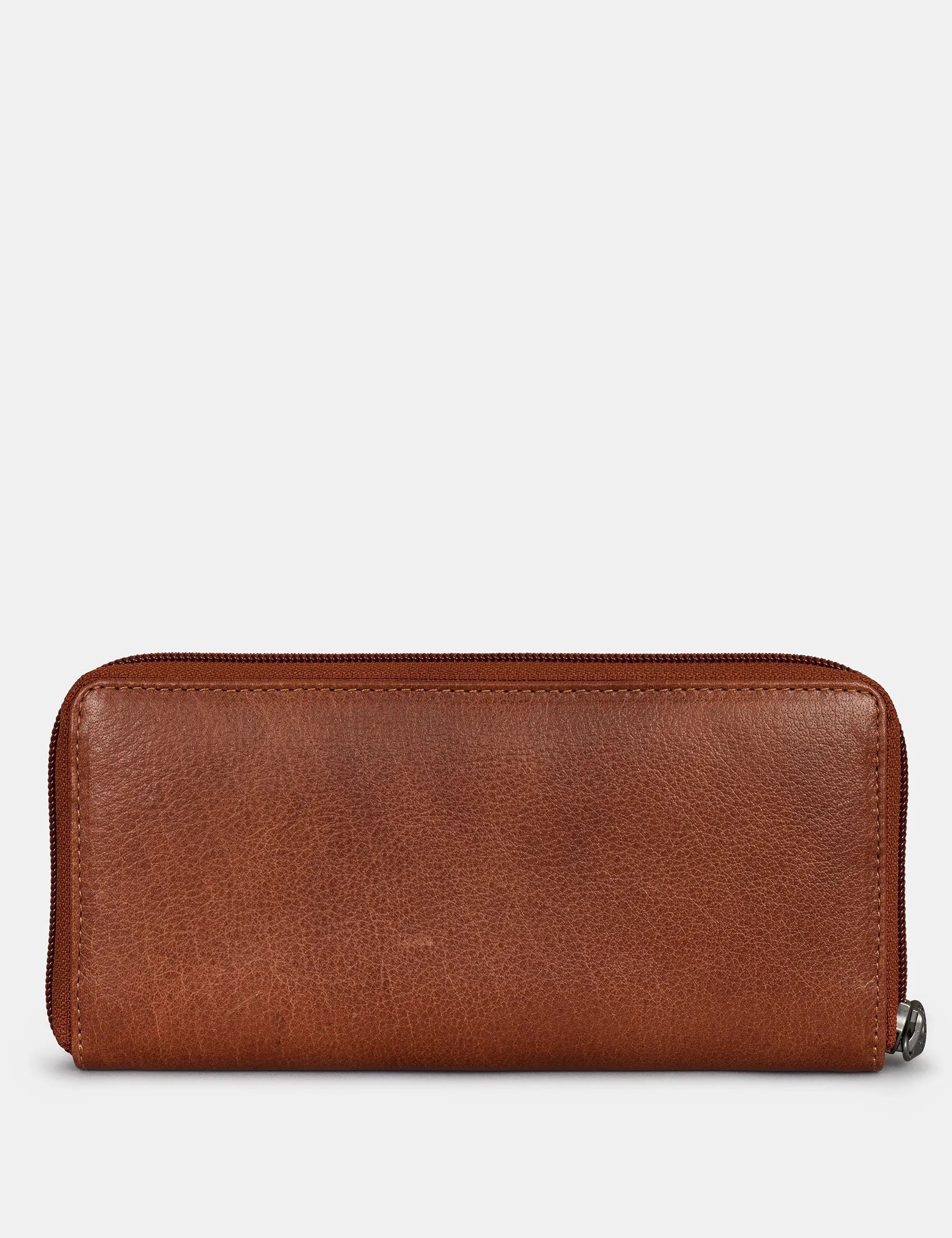 Highland Cow Harris Tweed & Brown Leather Zip Round Purse