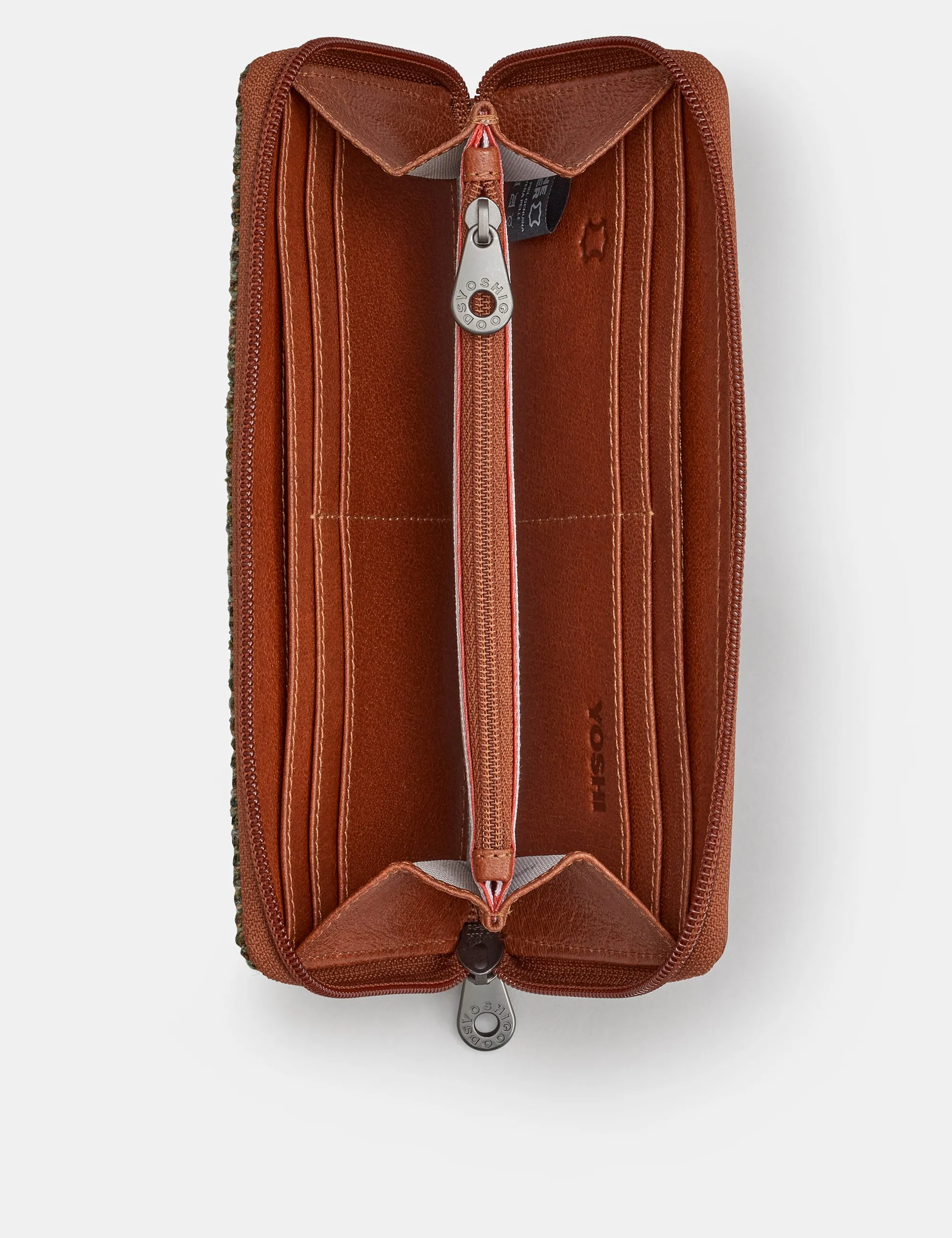 Highland Cow Harris Tweed & Brown Leather Zip Round Purse