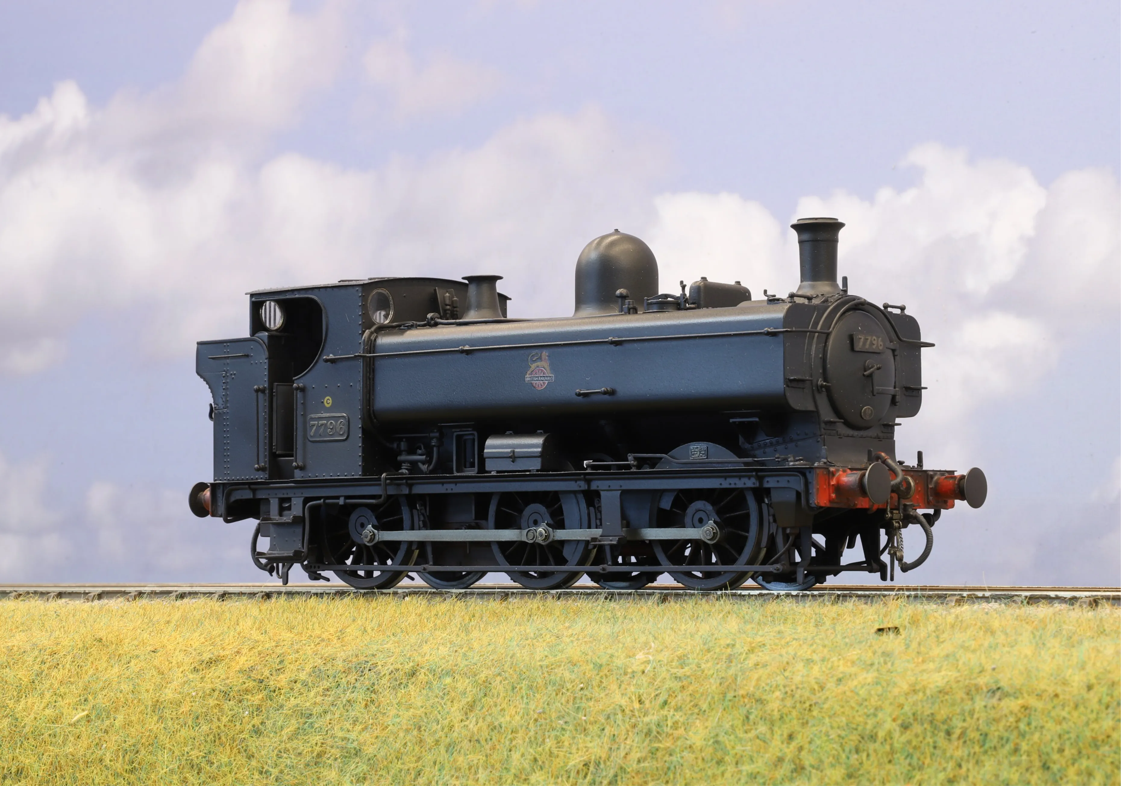 JLTRT Kit-built Finescale O Gauge ex-GWR Pannier No.7796, BR Black Early Crest, Weathered