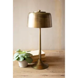 Kalalou - TALL ANTIQUE BRASS TABLE LAMP WITH BRASS SHADE - NDE1372