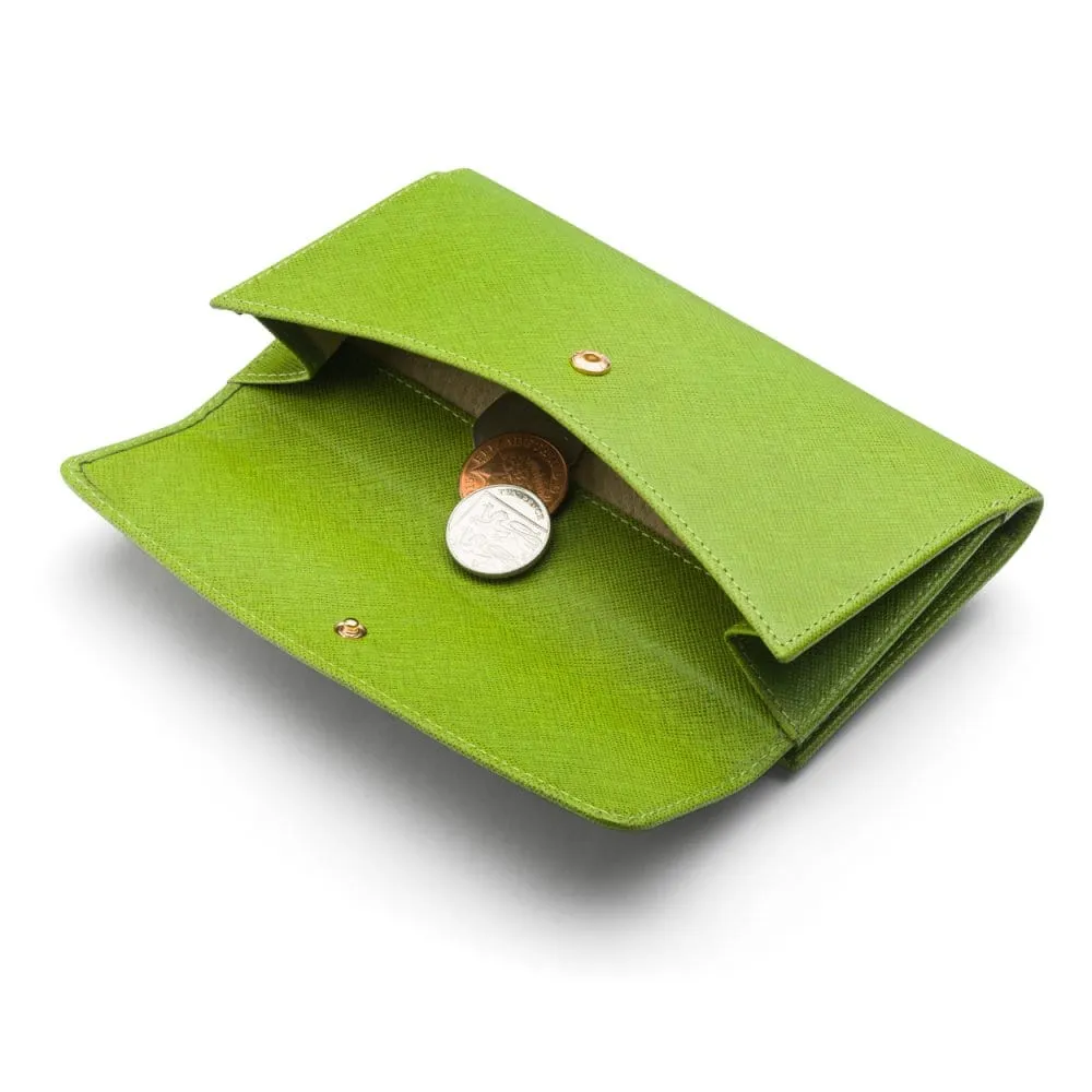 Ladies Tall Leather Purse With Brass Clasp 8 CC - Lime Green