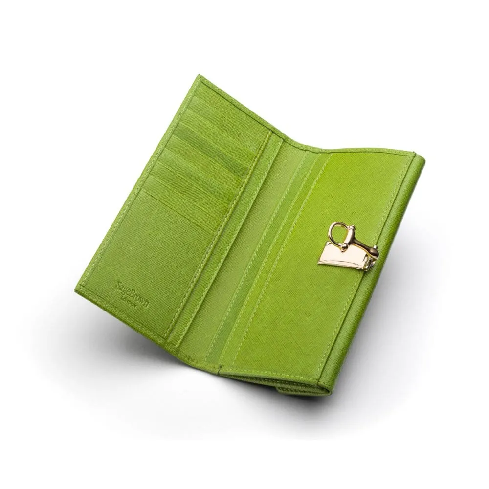 Ladies Tall Leather Purse With Brass Clasp 8 CC - Lime Green