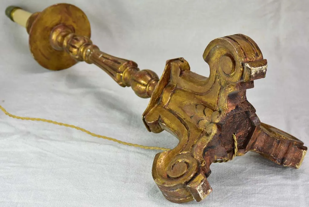 Large antique French candlestick lamp base with gold patina 28¾"