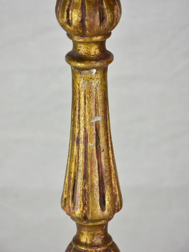 Large antique French candlestick lamp base with gold patina 28¾"