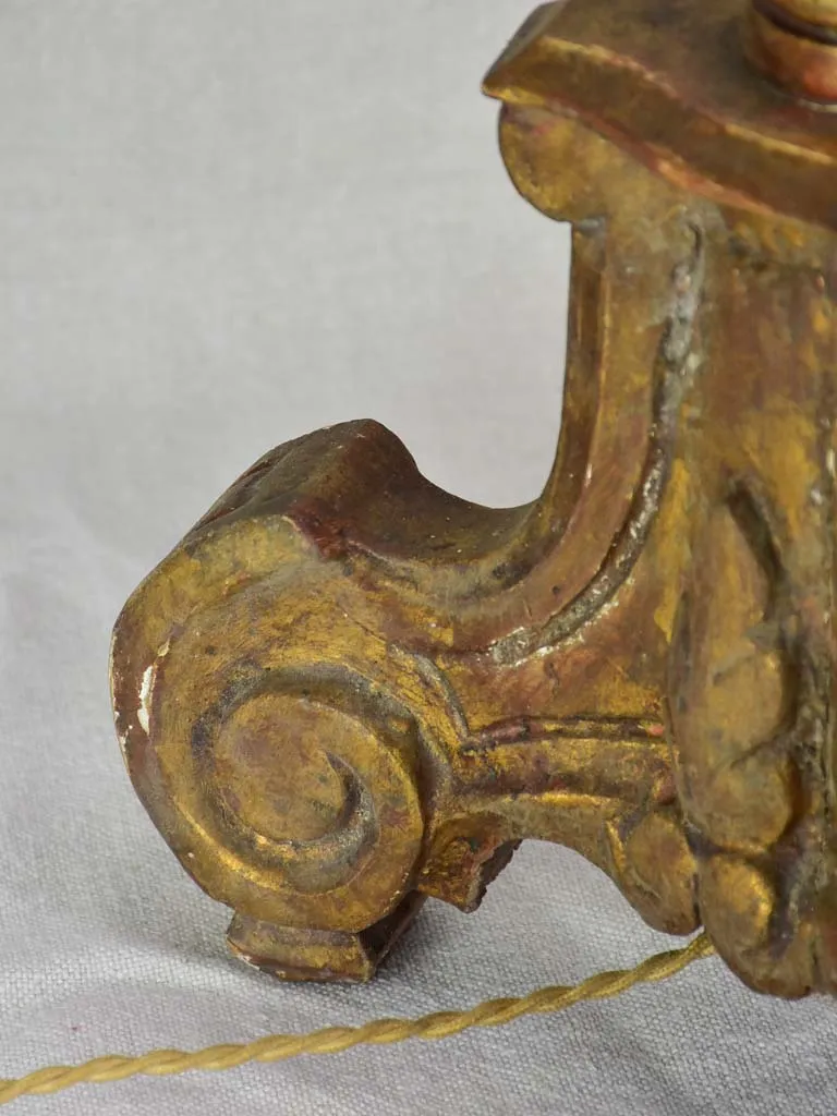 Large antique French candlestick lamp base with gold patina 28¾"