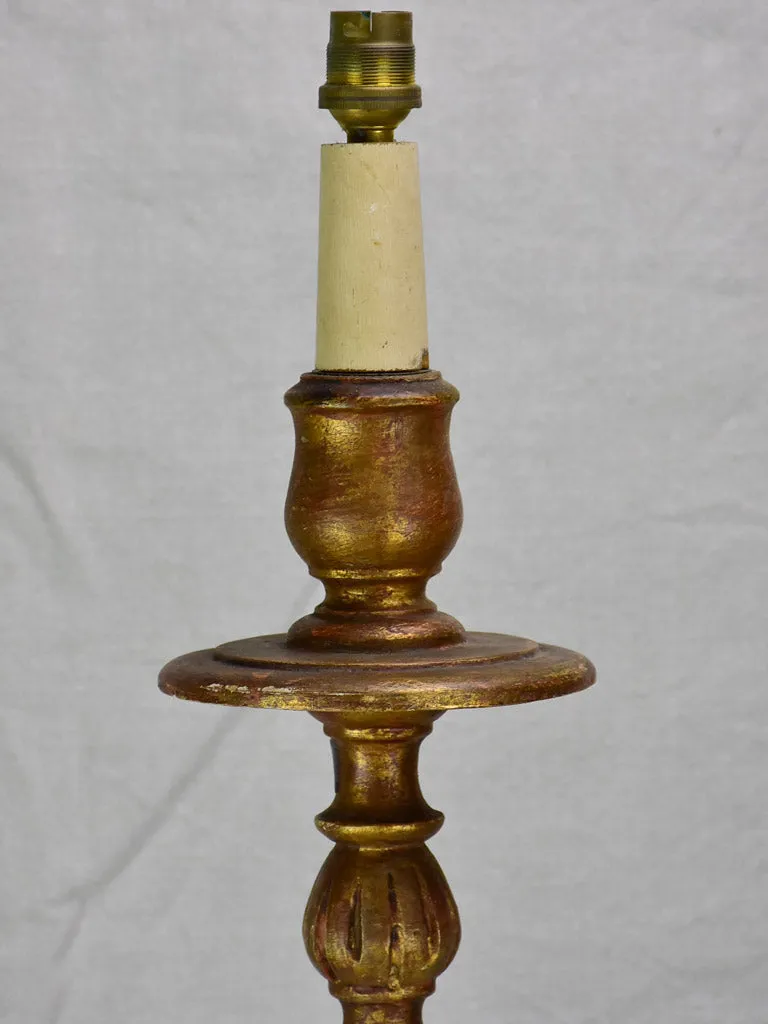 Large antique French candlestick lamp base with gold patina 28¾"