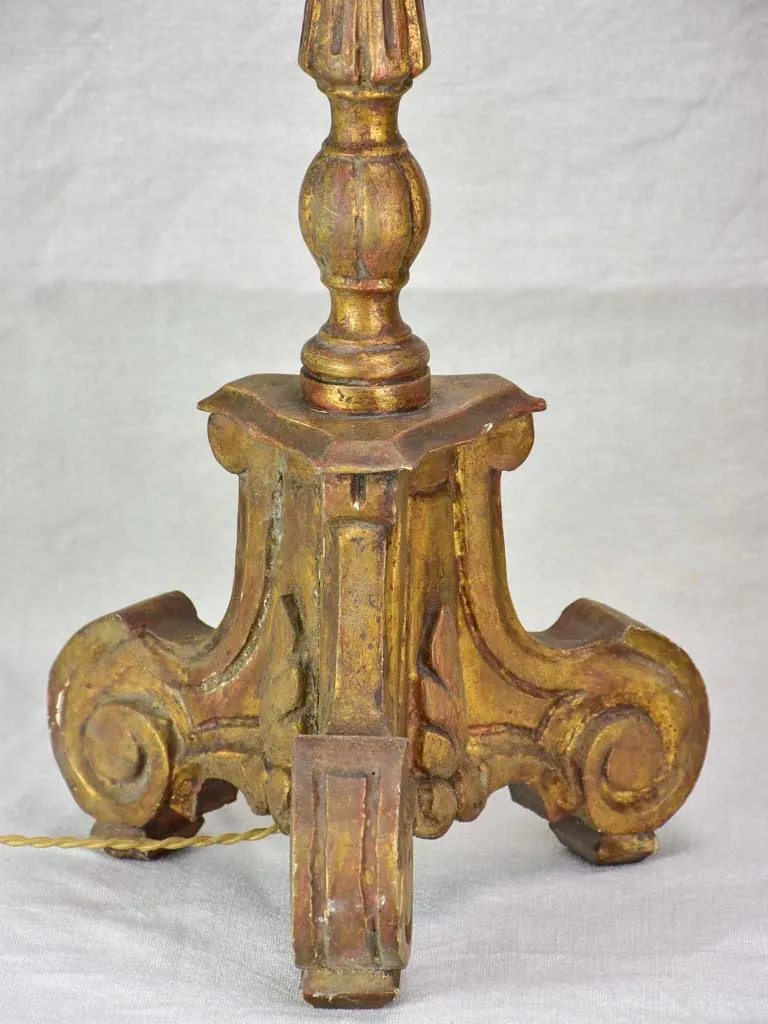 Large antique French candlestick lamp base with gold patina 28¾"