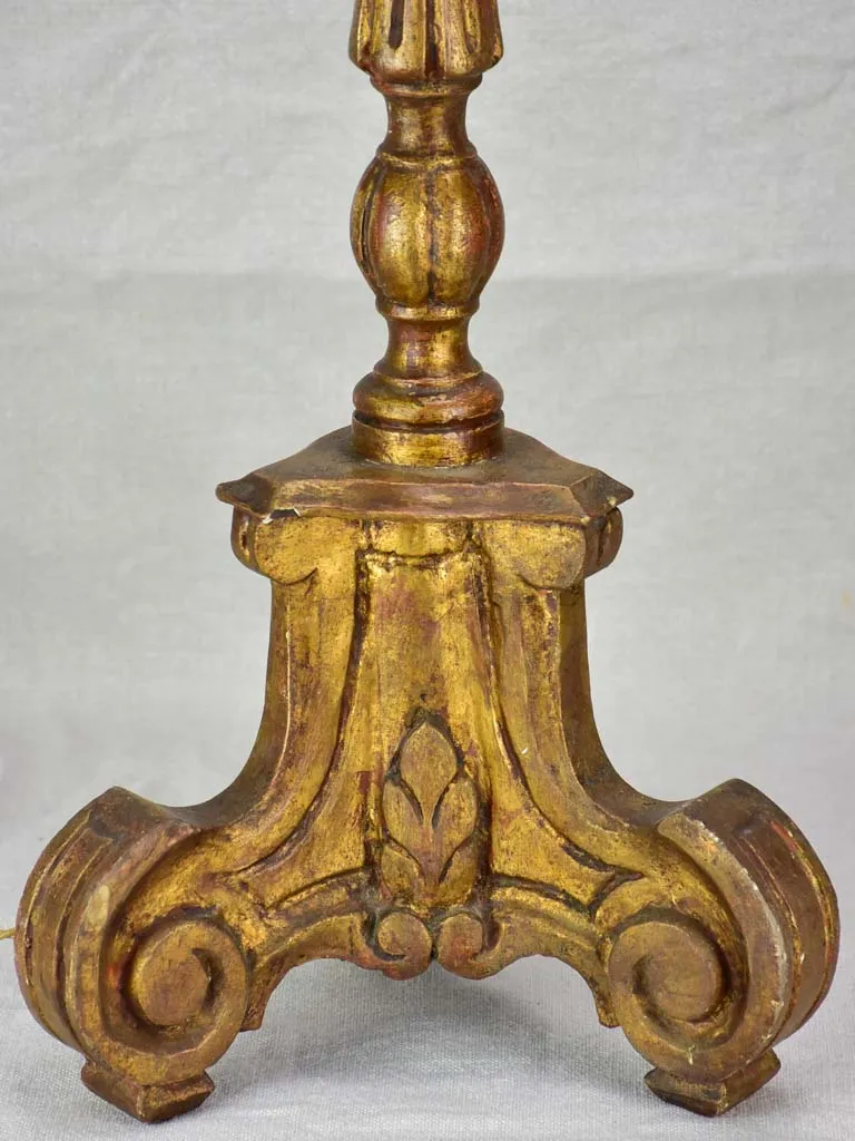 Large antique French candlestick lamp base with gold patina 28¾"