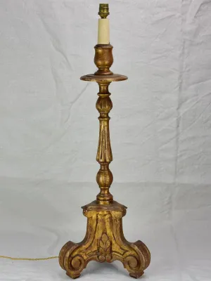 Large antique French candlestick lamp base with gold patina 28¾"