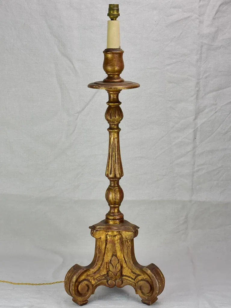 Large antique French candlestick lamp base with gold patina 28¾"