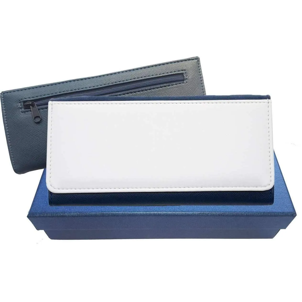 Large Leather Purse - Navy Blue   giftbox