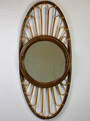 Large vintage French mirror - oval with woven cane frame 43" x 19¾"