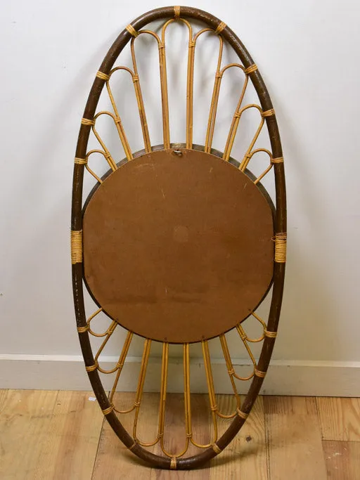 Large vintage French mirror - oval with woven cane frame 43" x 19¾"