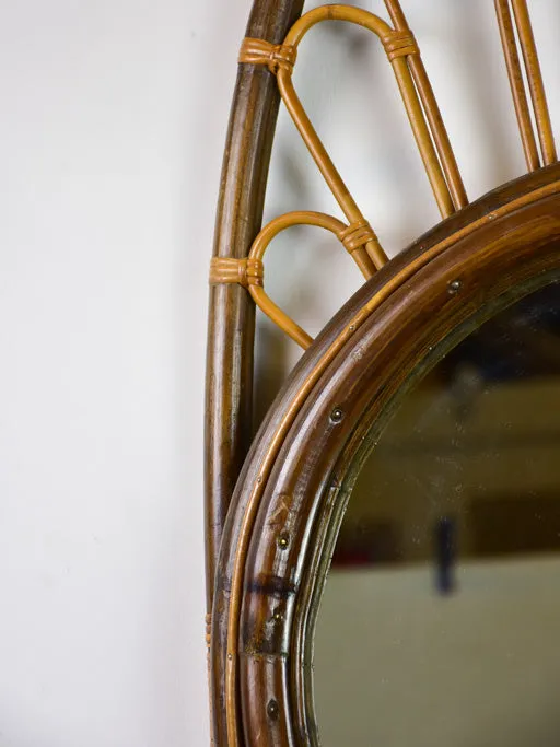 Large vintage French mirror - oval with woven cane frame 43" x 19¾"