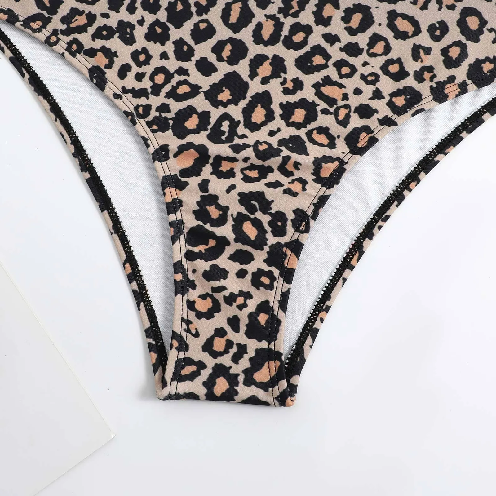 Leopard print self tie backless v neck gradient one piece swimwear