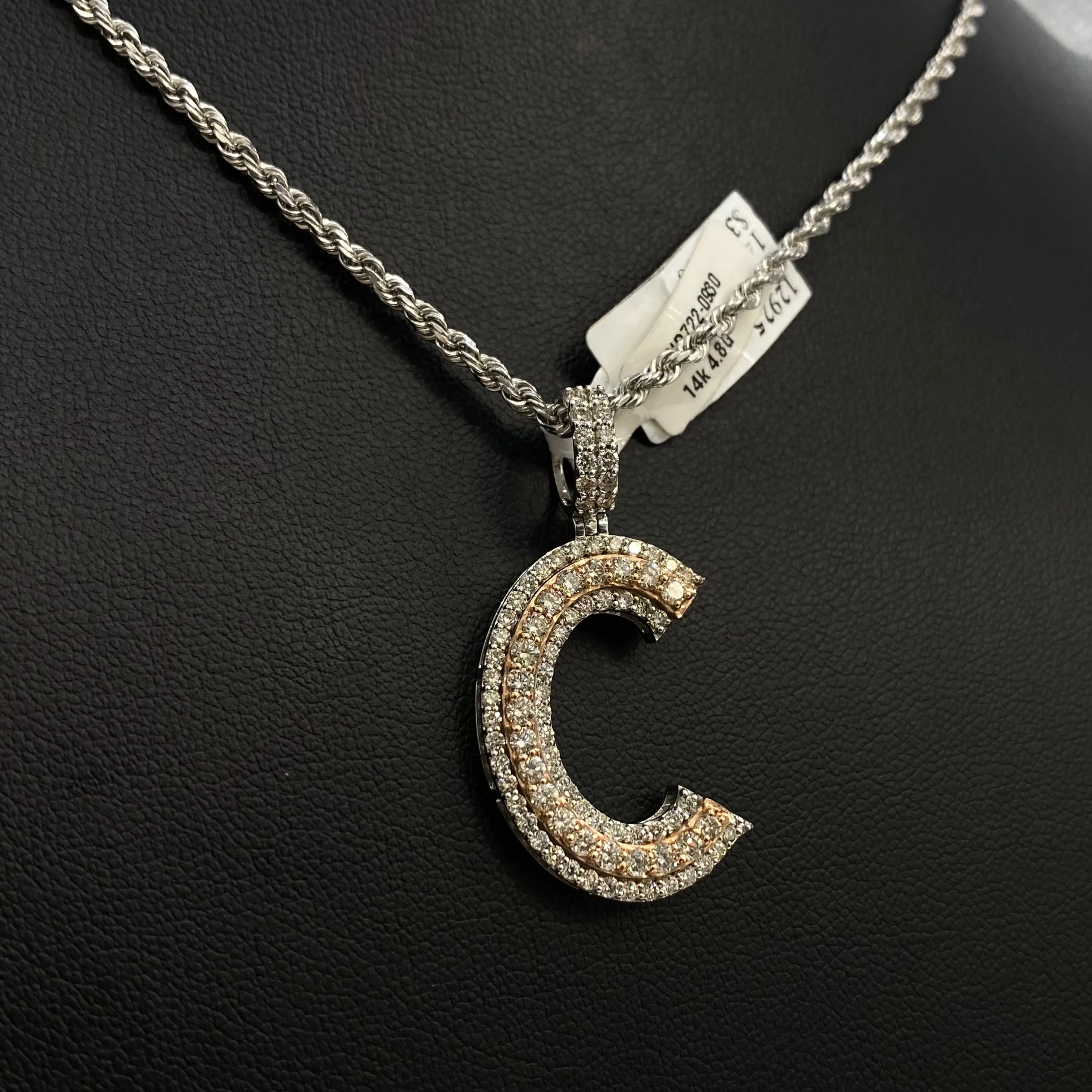 Letter C Pendant 14K White - Rose Gold With Diamond / 4.8gr