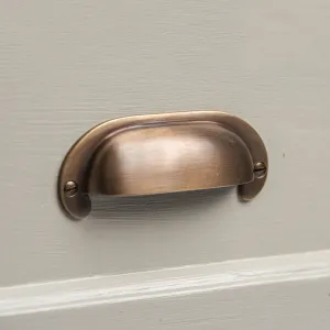 Light Antique Brass Large Curved Hooded Drawer Handle