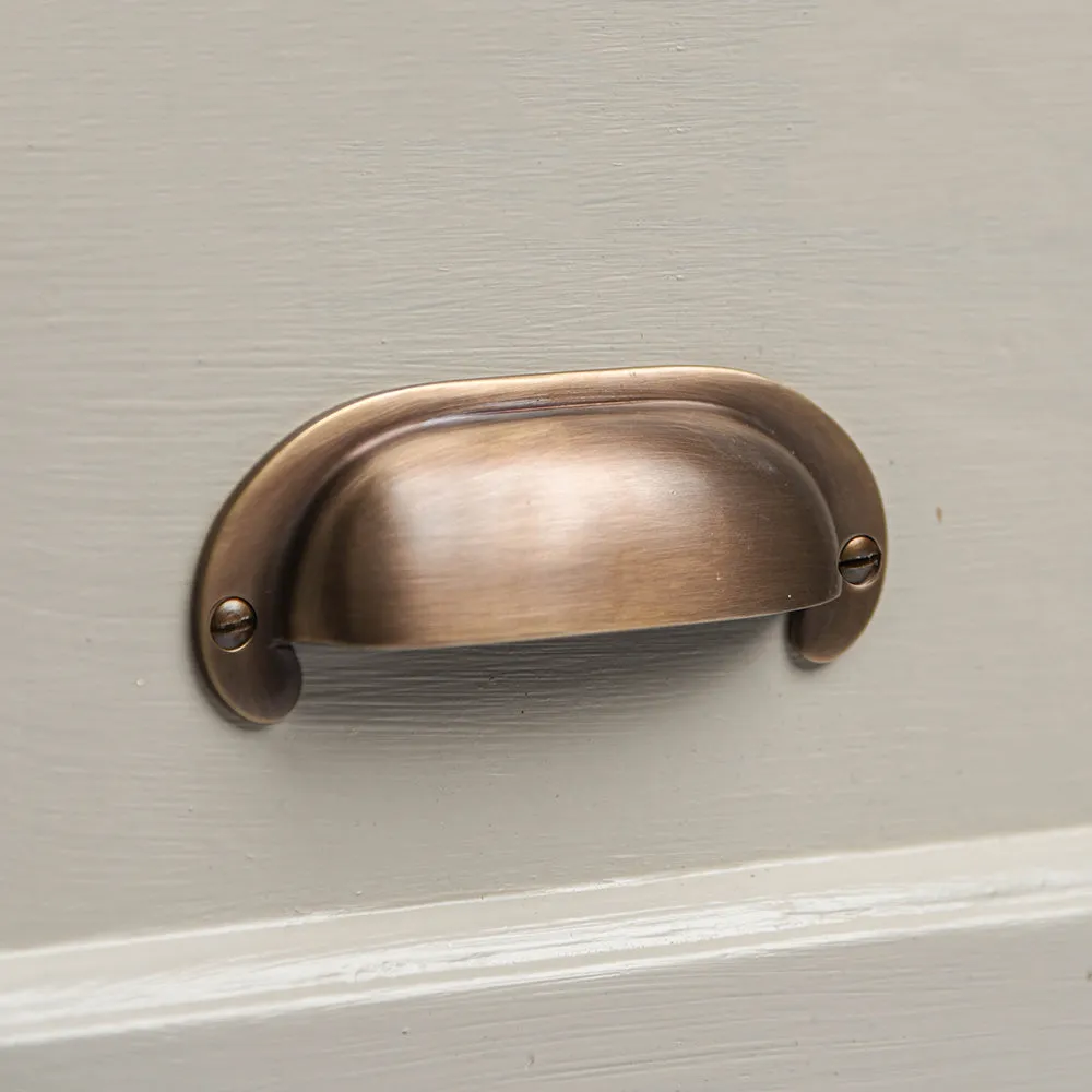 Light Antique Brass Large Curved Hooded Drawer Handle