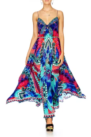 LONG DRESS WITH TIE FRONT SKY FALL