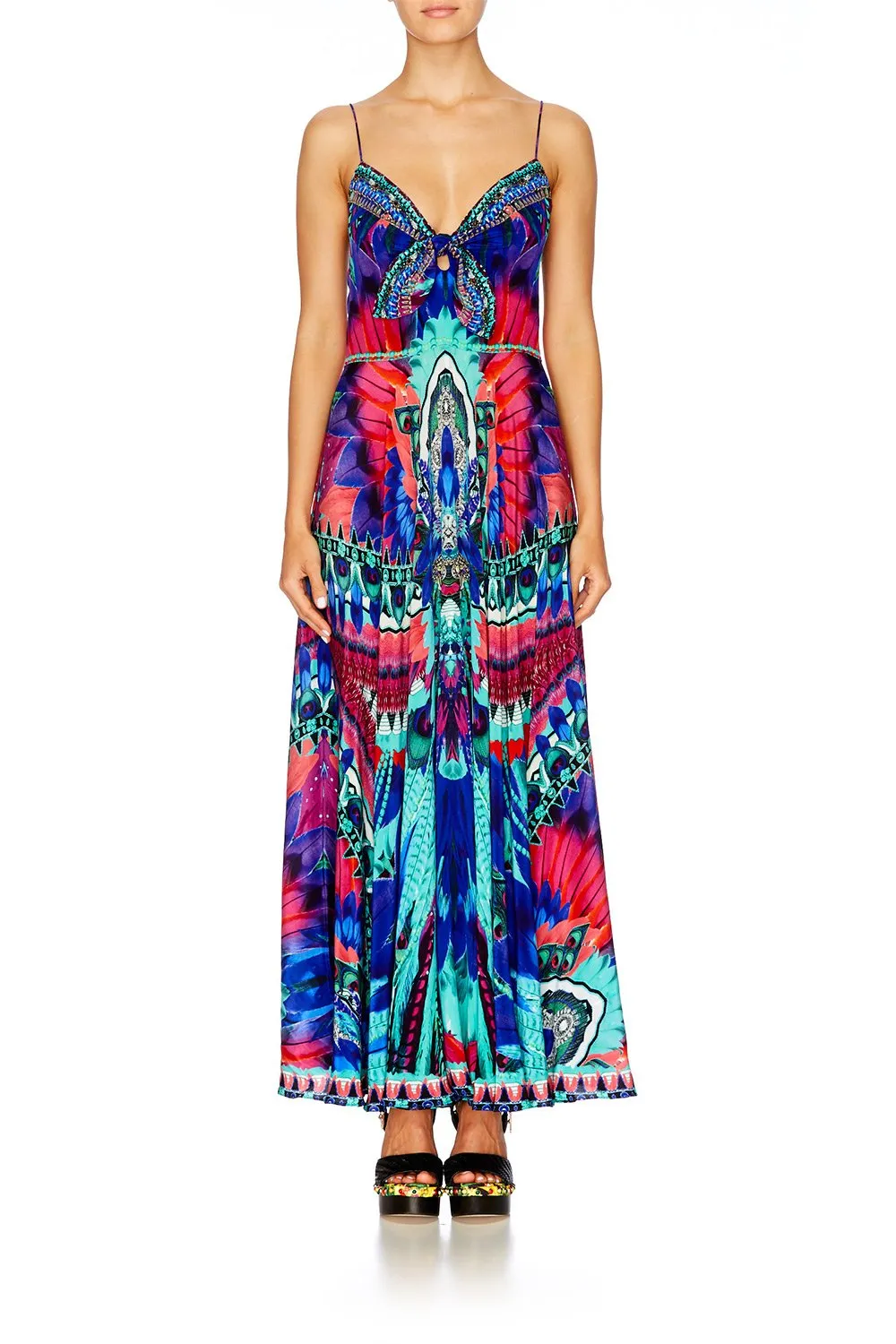 LONG DRESS WITH TIE FRONT SKY FALL