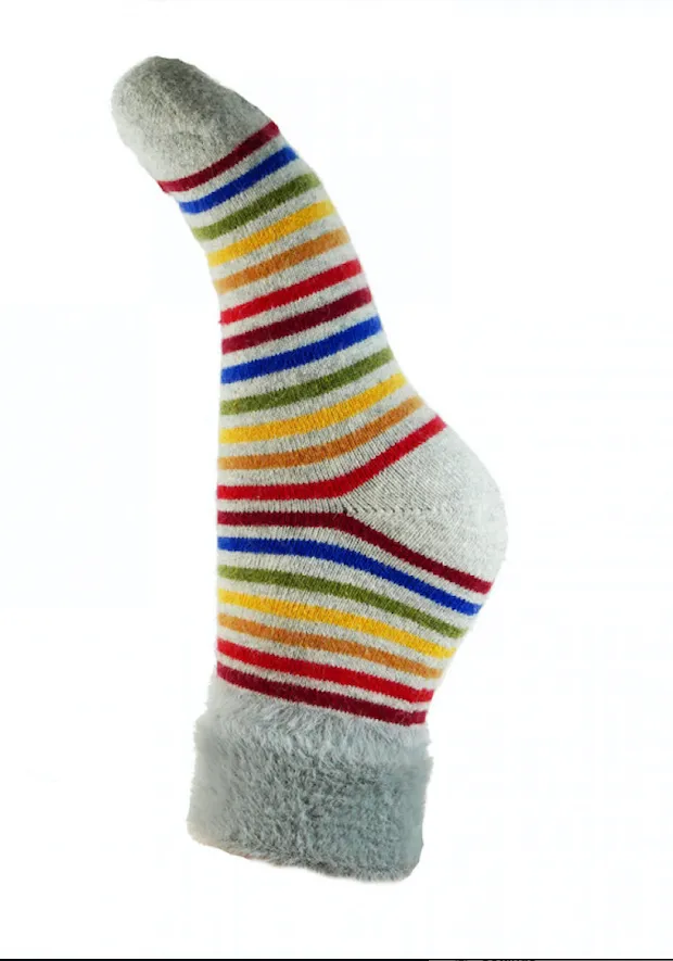 Luxurious Cuff House Socks in Multi Stripe