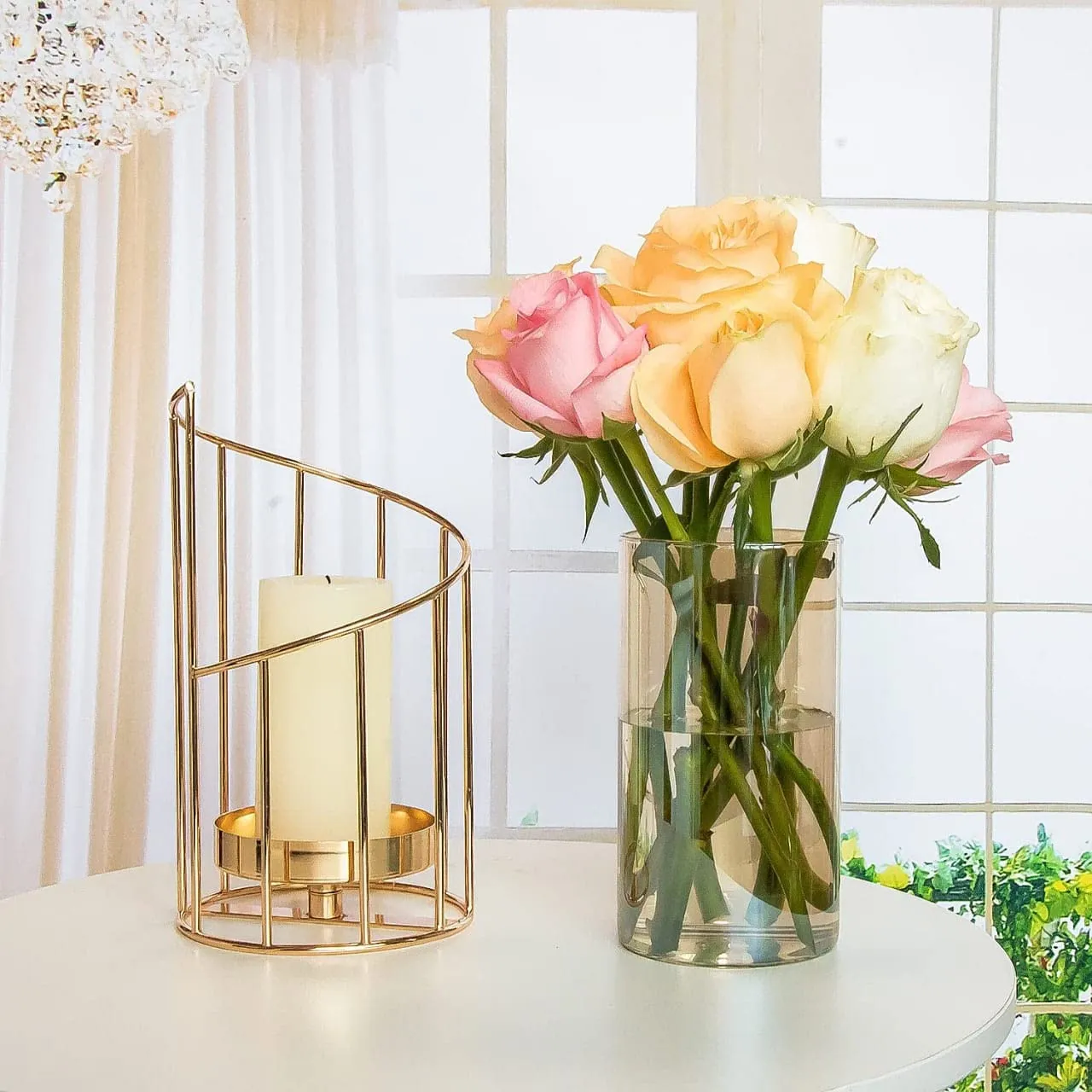 Luxurious Gold Metal and Glass Designer Vase