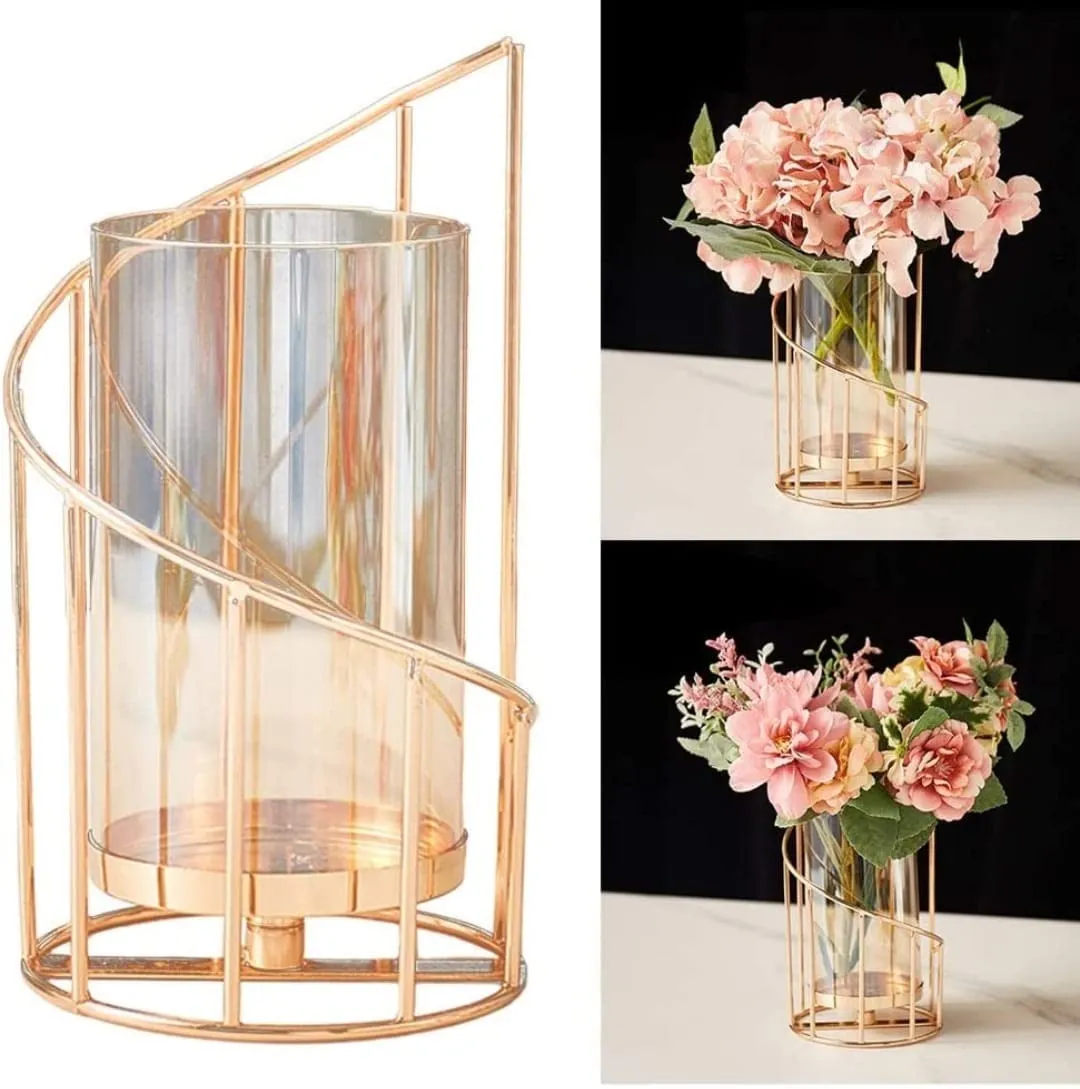 Luxurious Gold Metal and Glass Designer Vase