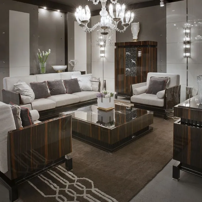 Luxurious Italian Black Wood-Framed Sofa