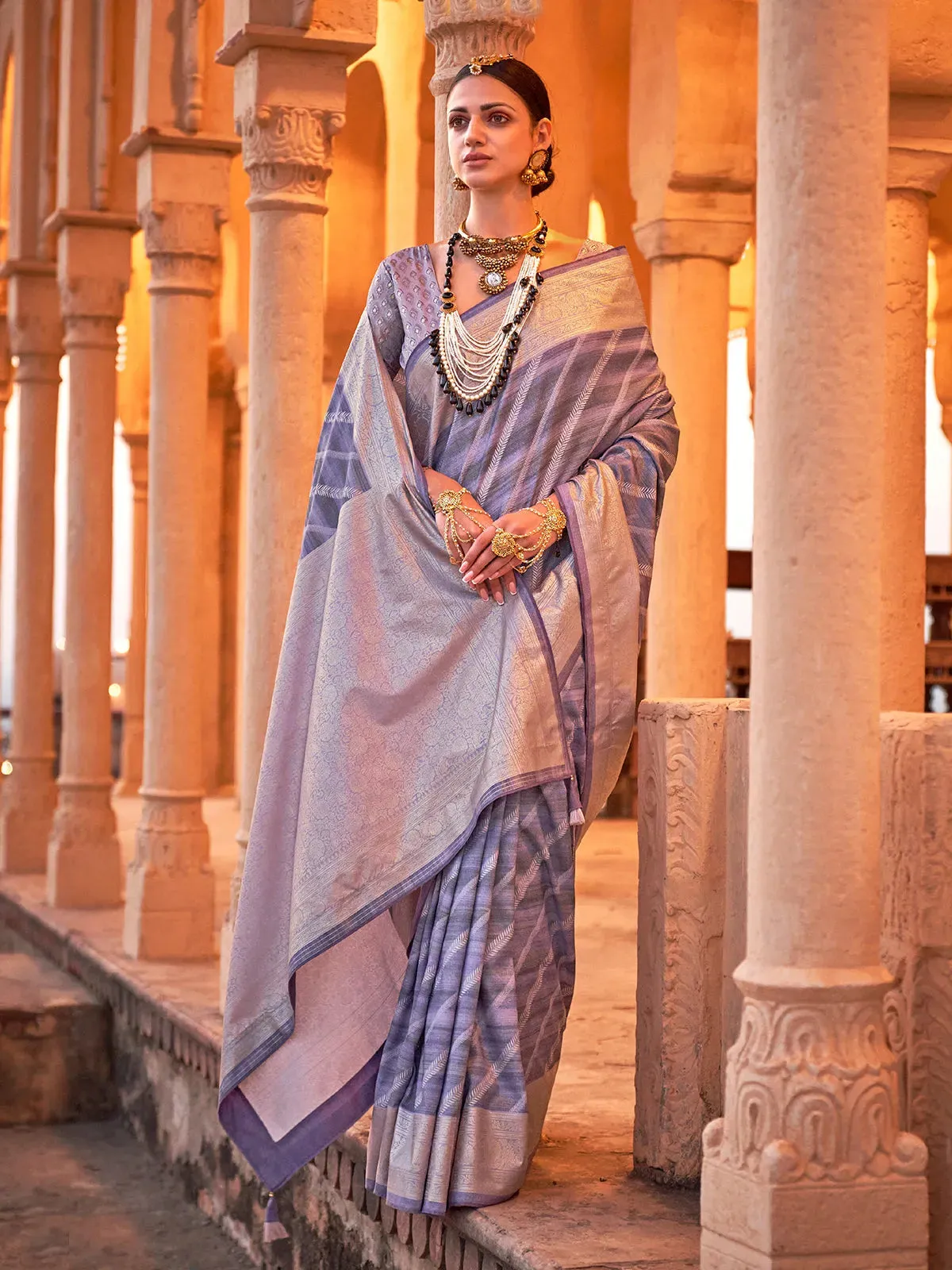 Luxurious Lavender Viscose Silk Printed Saree