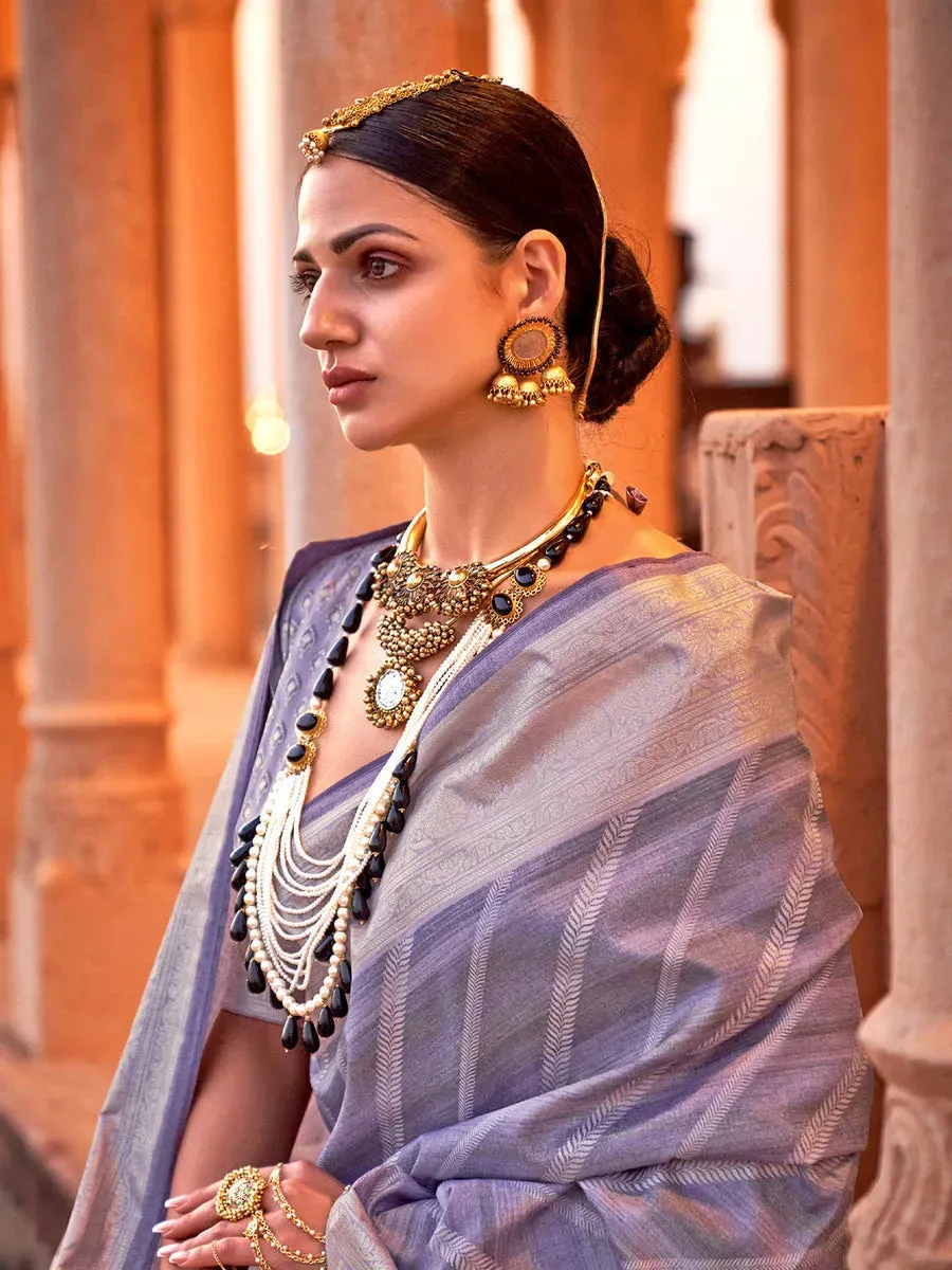 Luxurious Lavender Viscose Silk Printed Saree
