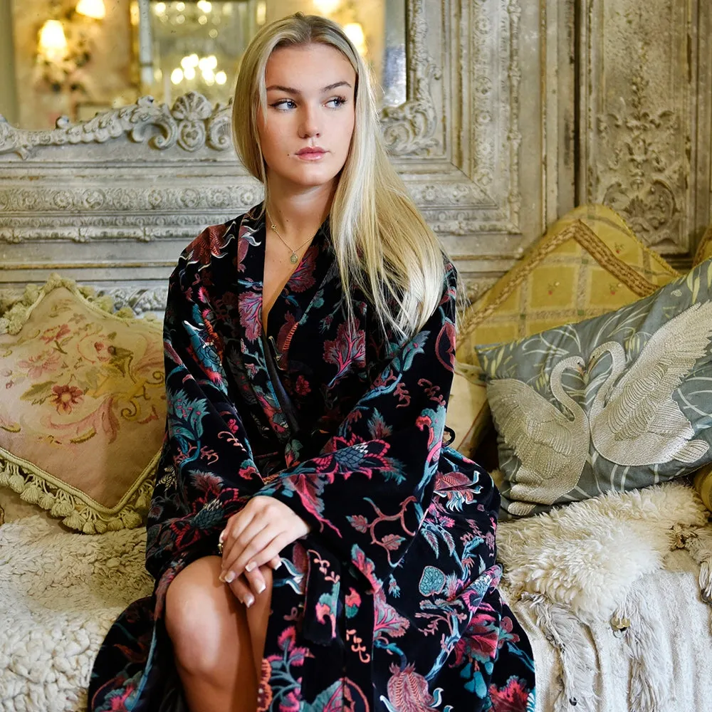 Luxurious Regency Robe with Exotic Flowers in Black