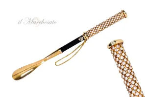 Luxurious Rhinestone-Encrusted Shoe Horn with Gold Details