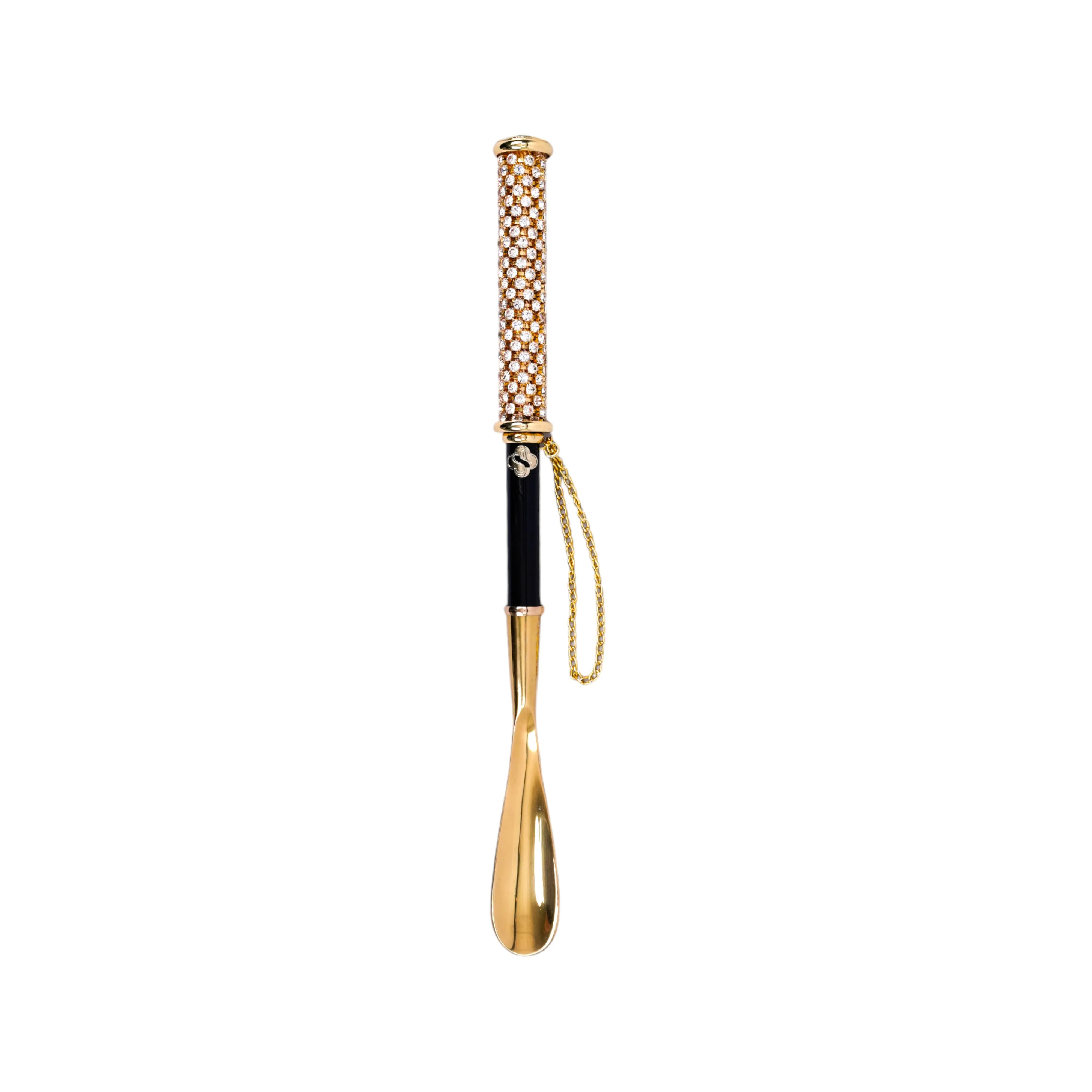 Luxurious Rhinestone-Encrusted Shoe Horn with Gold Details