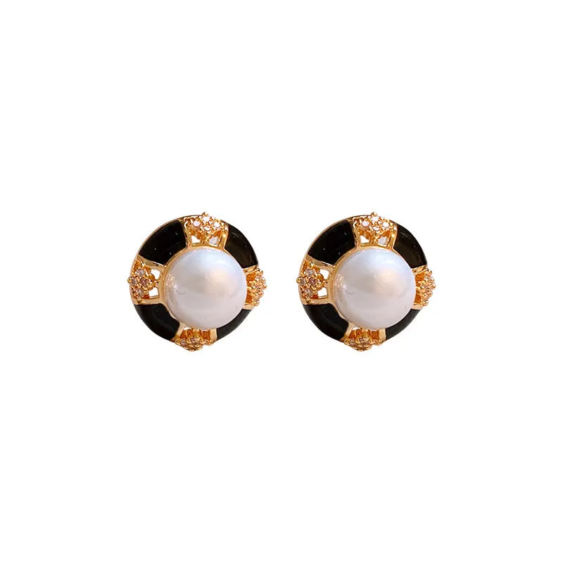 Luxurious Round Geometric Artificial Pearl Oil Dripping Earrings