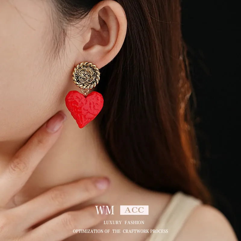 Luxurious Round Geometric Heart Flower Alloy Electroplating Earrings
