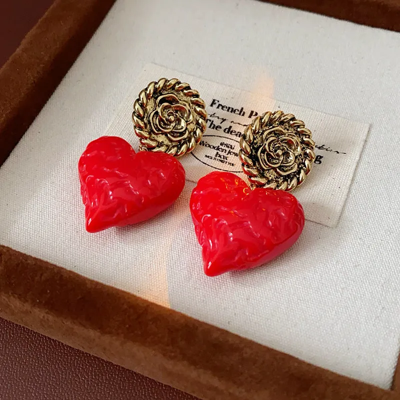Luxurious Round Geometric Heart Flower Alloy Electroplating Earrings