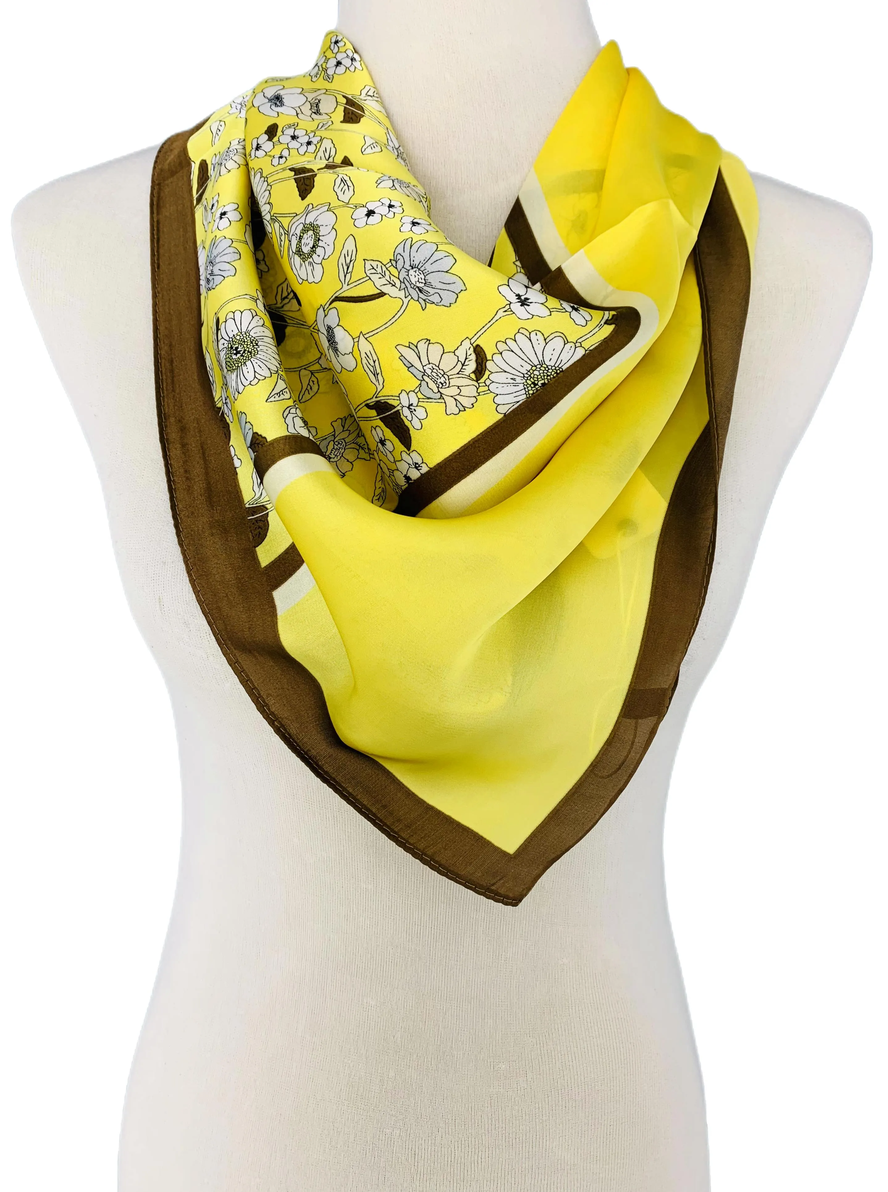 Luxurious Silk-Feel Square Scarf--Daisy & More-Yellow