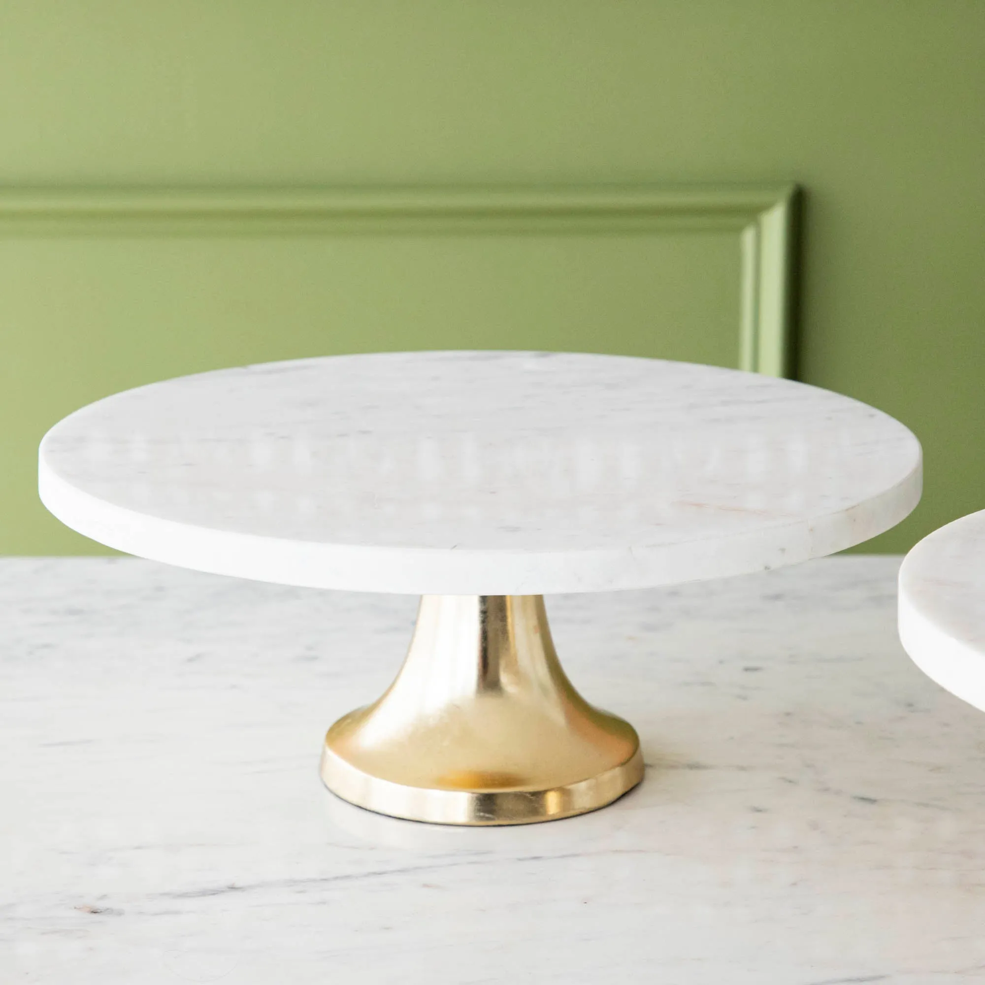 Marble Cake Plate with Antique Brass Base