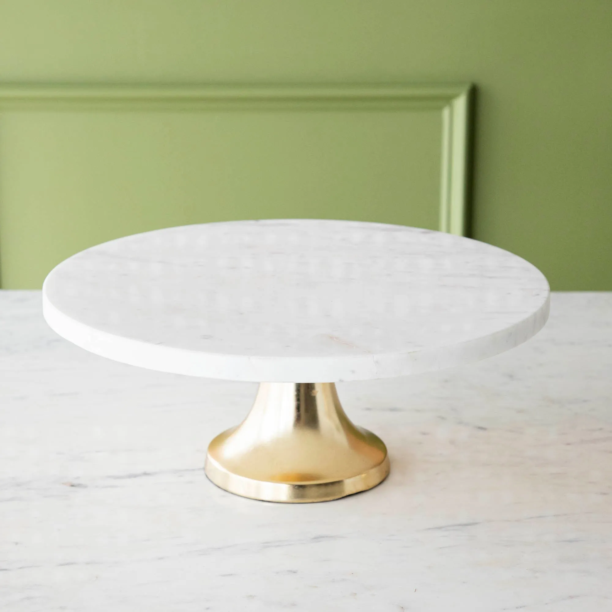 Marble Cake Plate with Antique Brass Base