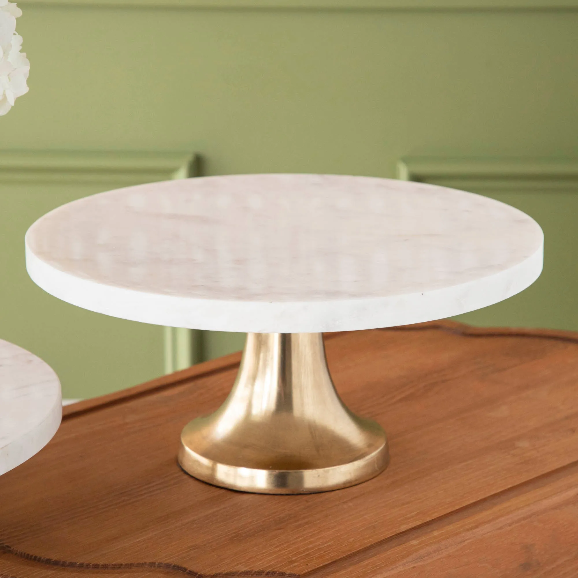 Marble Cake Plate with Antique Brass Base
