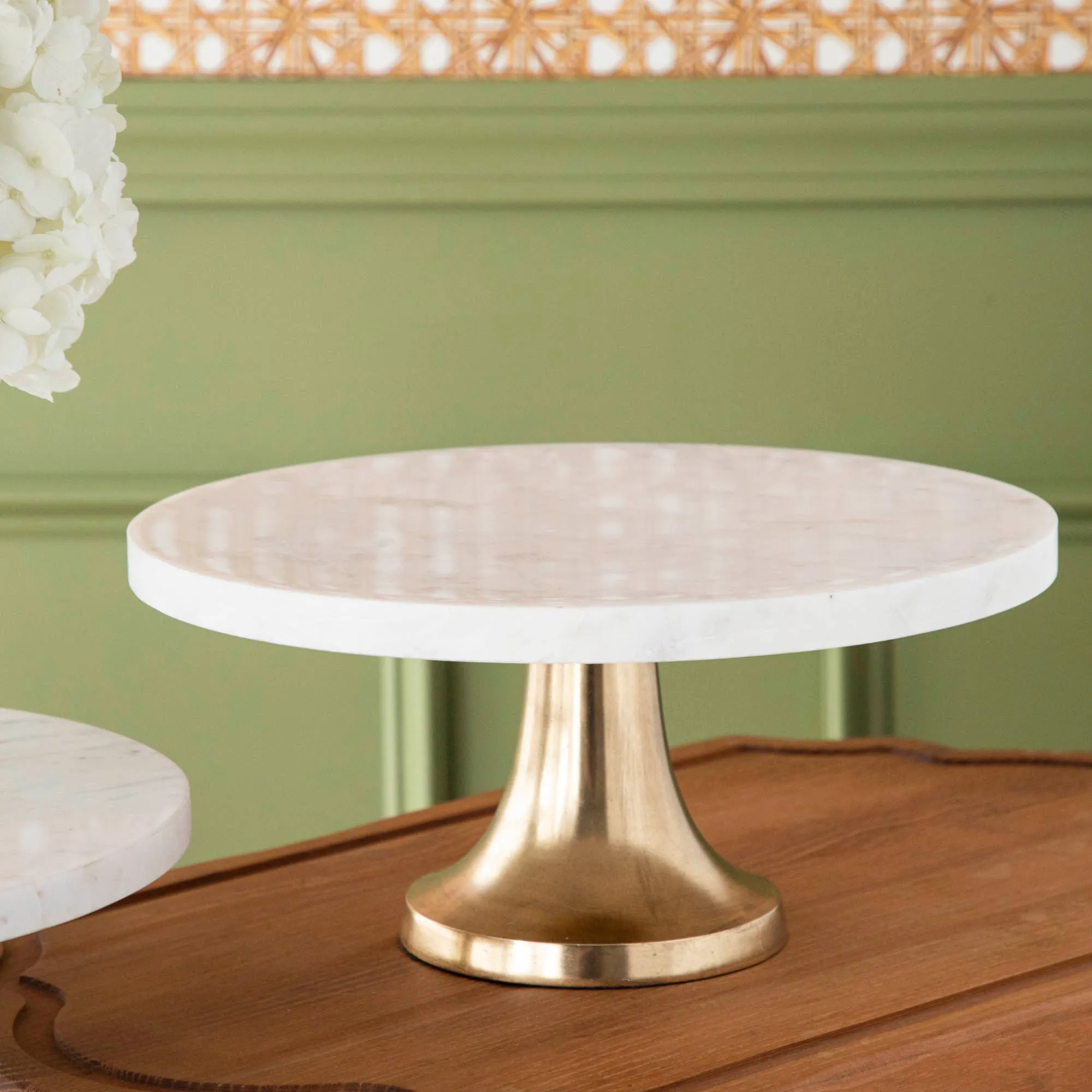 Marble Cake Plate with Antique Brass Base