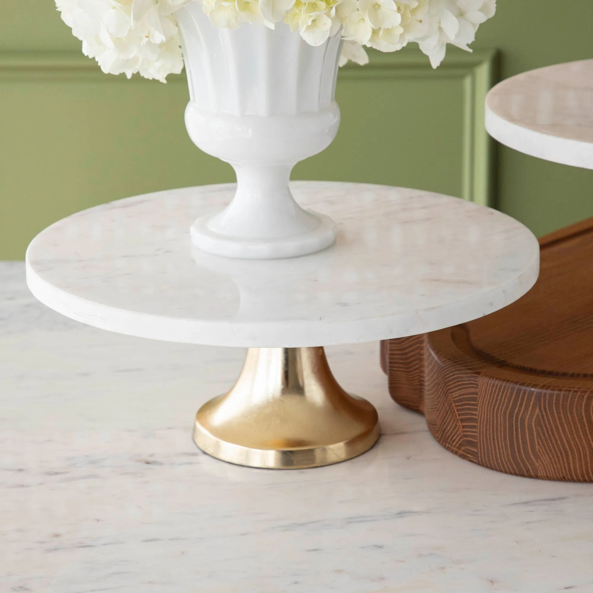 Marble Cake Plate with Antique Brass Base