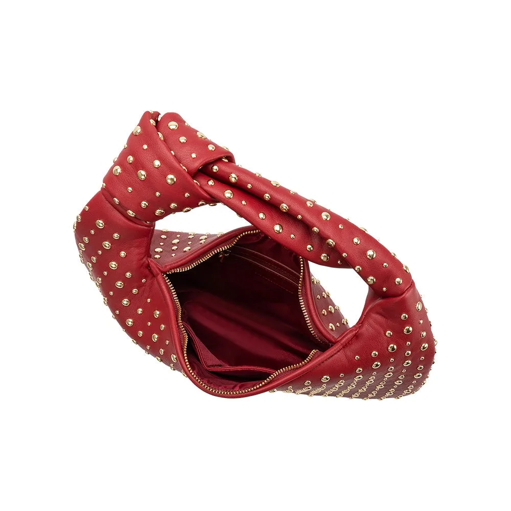 Melie Bianco Brigitte Large Studded Red Shoulder Bag
